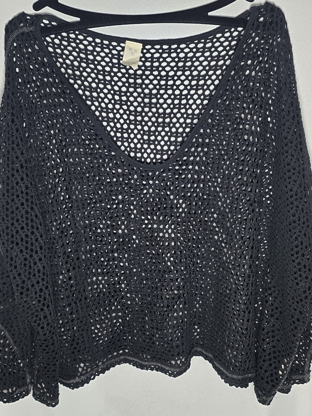We The Free Napa Black Open-Knit Crochet Oversized Slouchy V Neck Top, Sz S